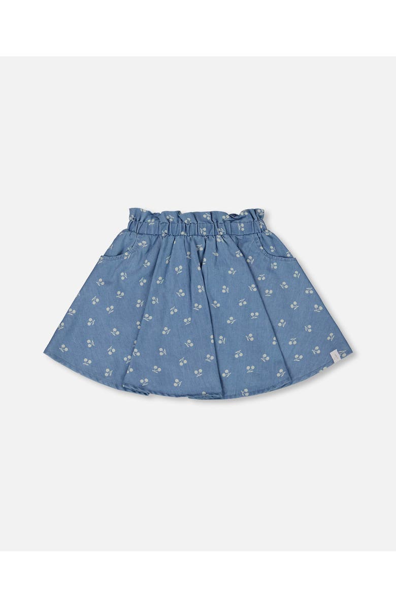 Deux par Deux Little Girl's Printed Chambray Skort Blue And White Cherries, Main, color,