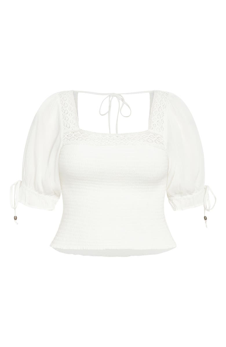 City Chic Aurora Smocked Crop Top, Alternate, color, Ivory