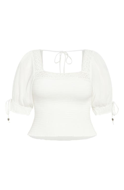 City Chic Aurora Smocked Crop Top In White