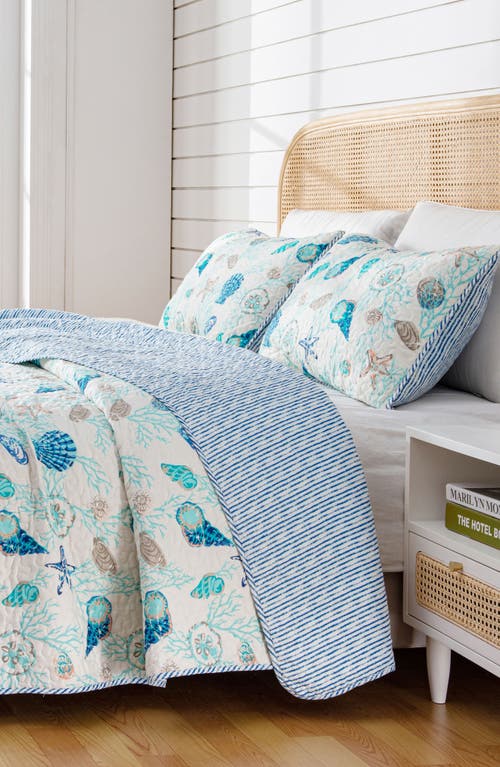 Woven & Weft Blue Coral Reversible Microfiber Quilt Set In Blue