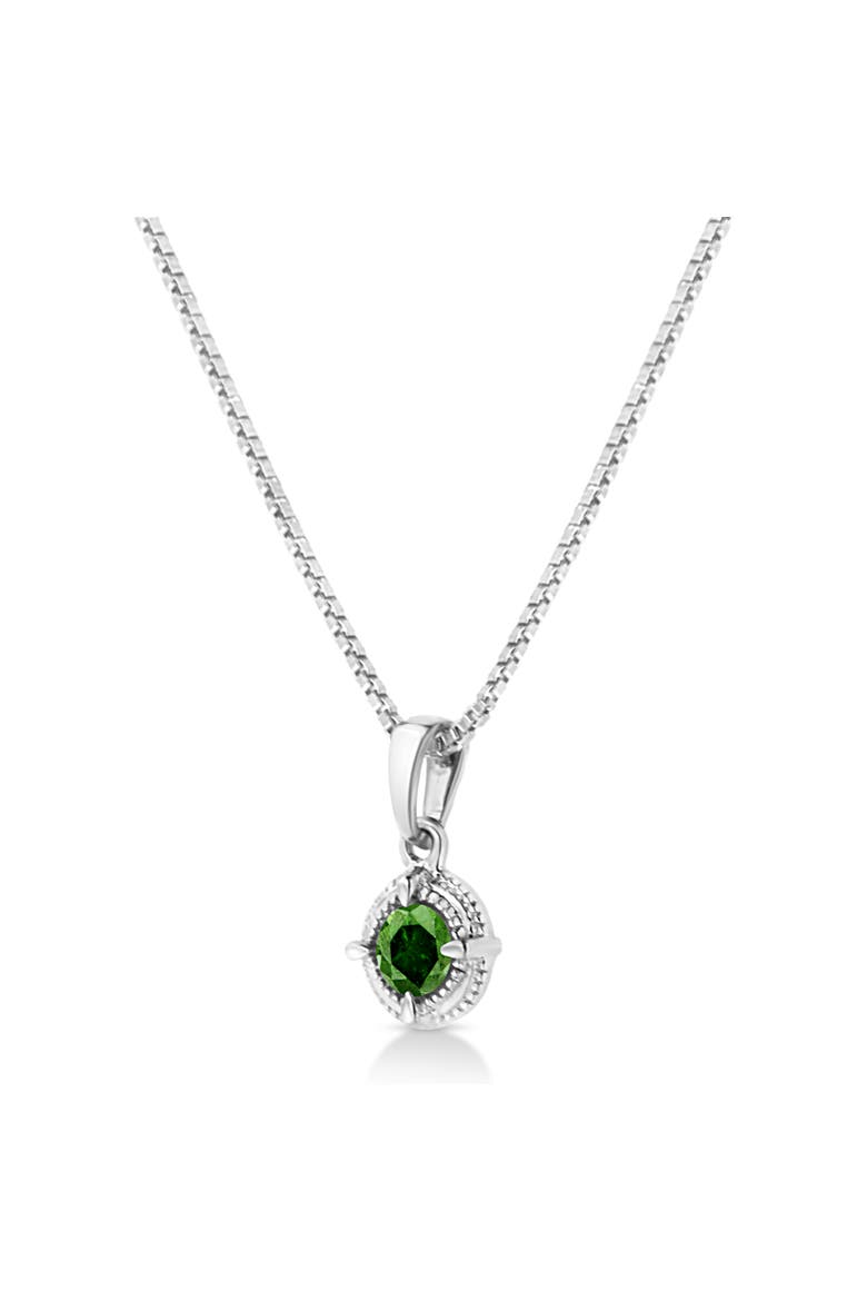 Silver 1/5 Cttw Treated Green Diamond Solitaire 18" Milgrain Pendant Necklace, Alternate, color, Green Diamond