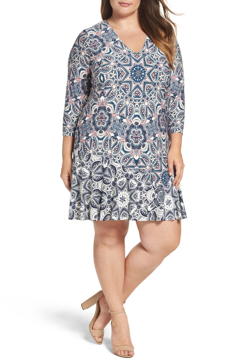 Mixed Paisley A-Line Dress, Main, color, TEAL
