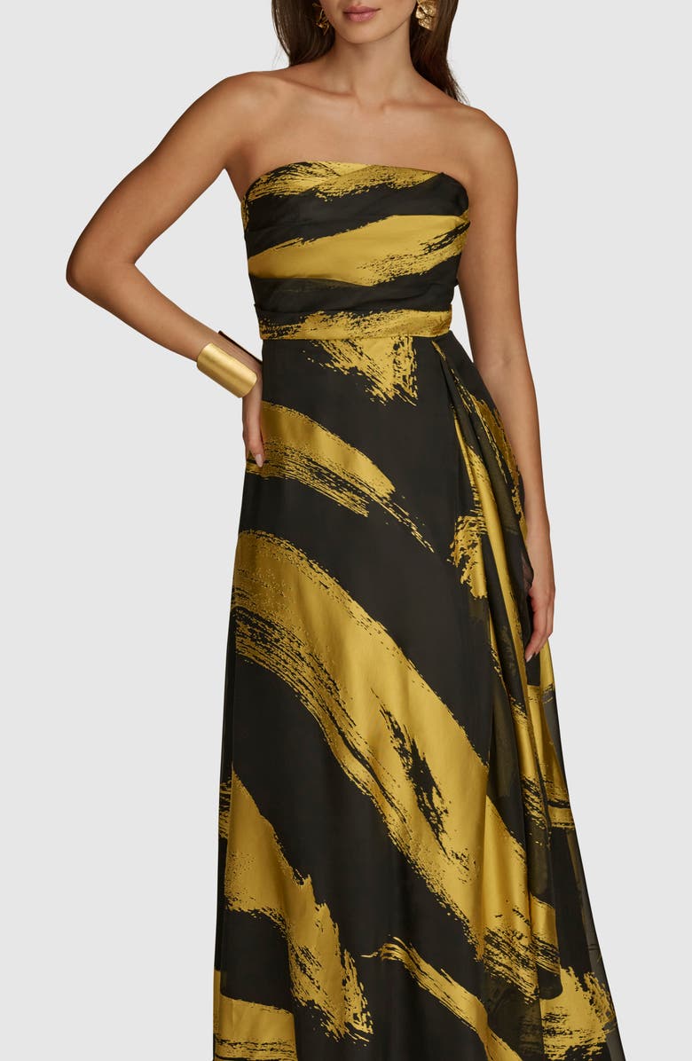 Donna Karan New York Metallic Brushstroke Print Strapless Gown, Alternate, color,