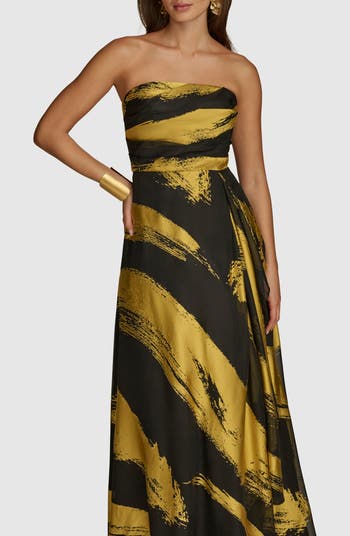 Donna Karan New York Metallic Brushstroke Print Strapless