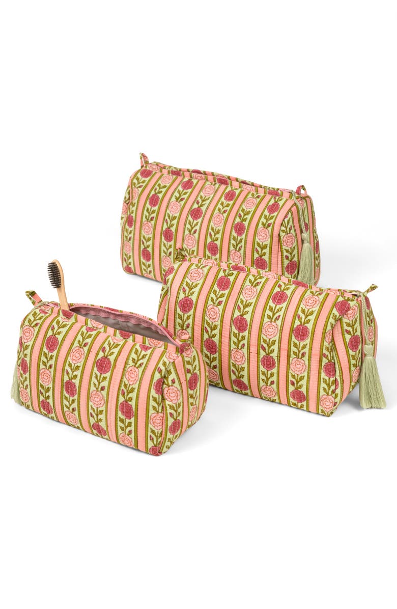 Inner Child Vintage Floral Stripes Makeup Bag - Set of 3, Alternate, color, Green