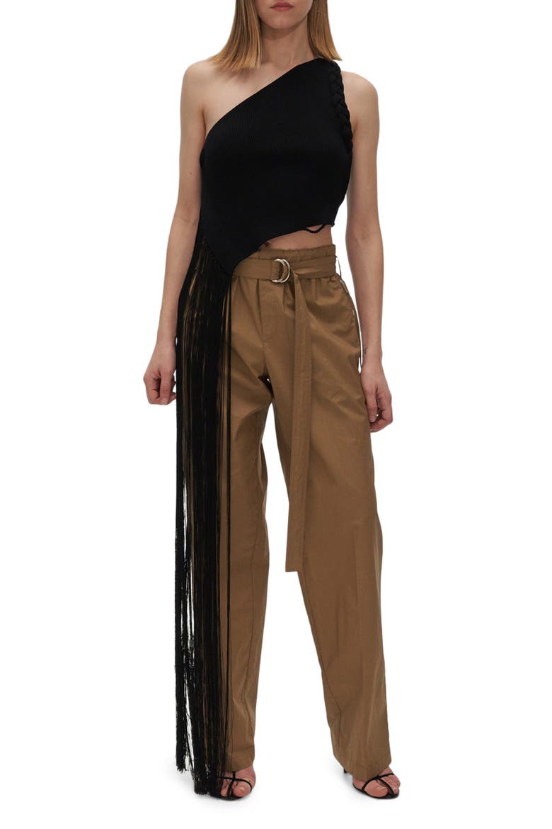 One-Shoulder Fringe Tank Top, Main, color, BLACK