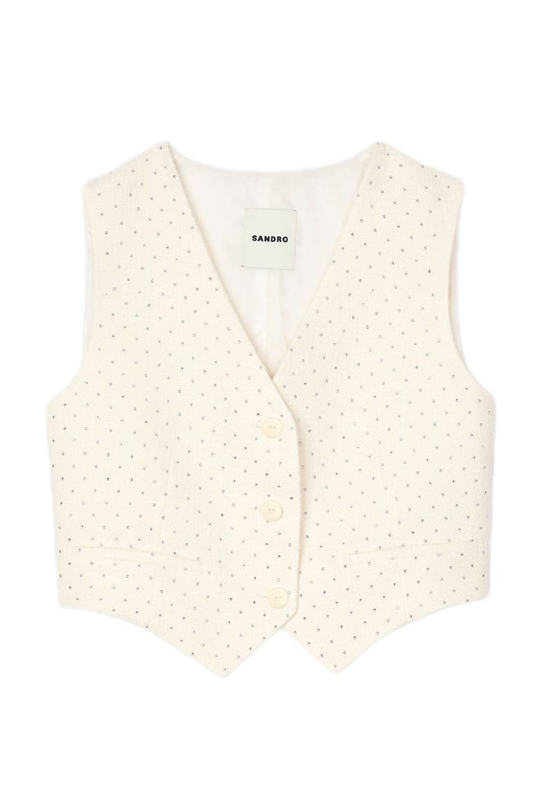 Rhinestone tweed jacket, Alternate, color, Ecru