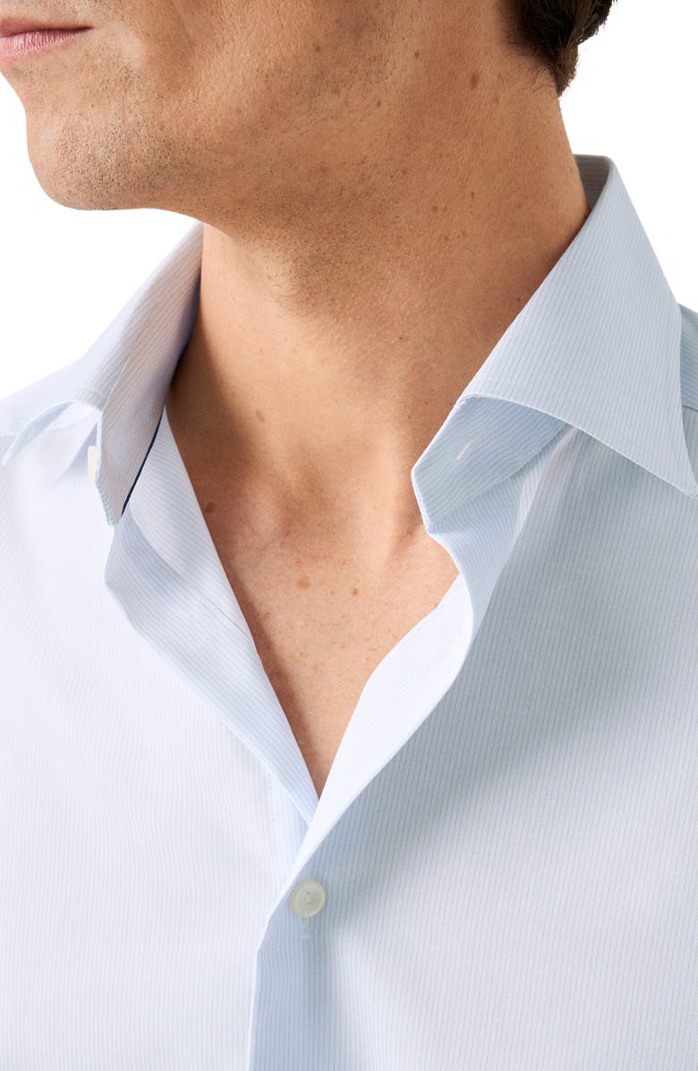 Eton Slim Fit Pinstripe Cotton Twill Dress Shirt, Alternate, color, Light Blue