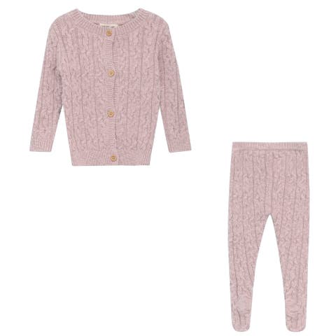 Girl Mix Cable Knit Long Sleeve Top and Leggings Set