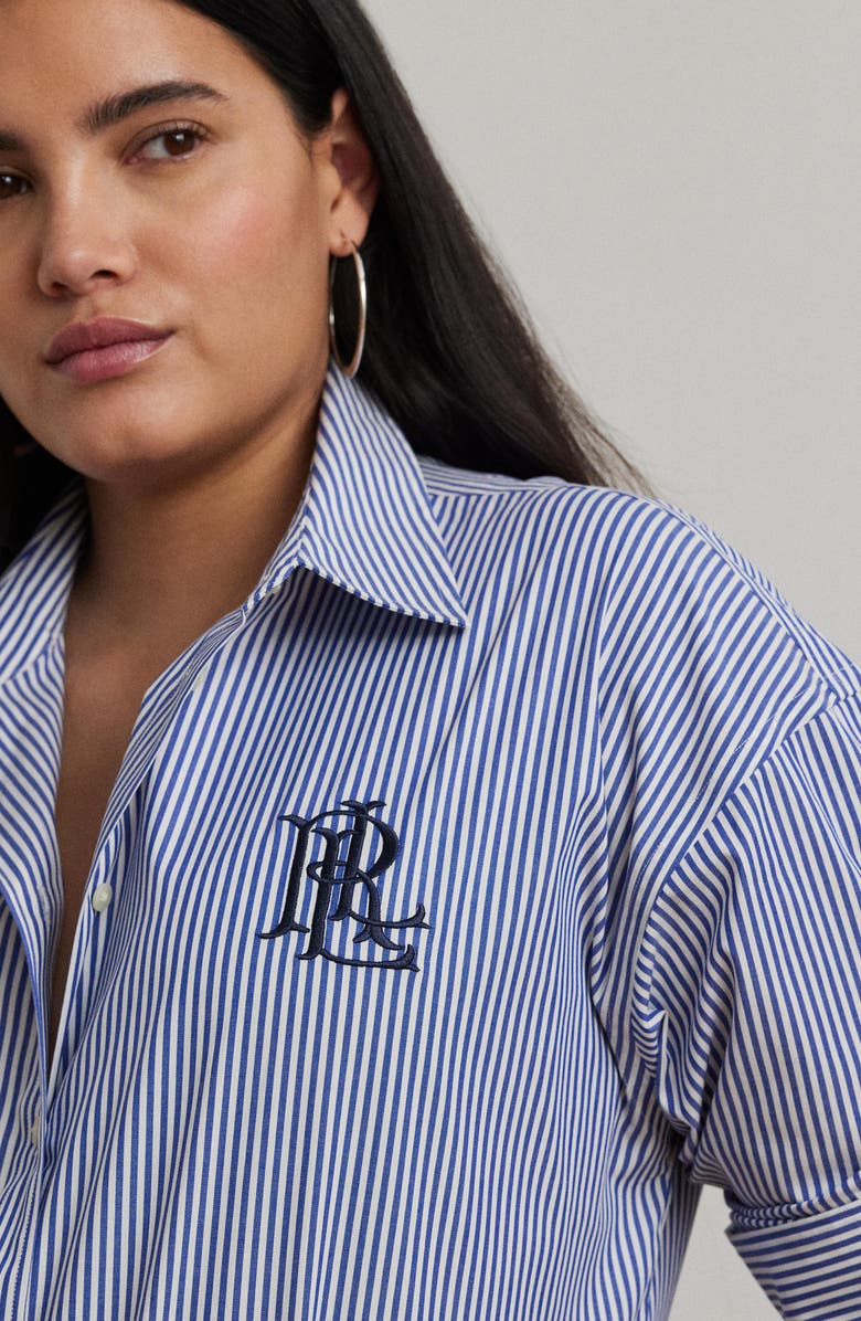 Lauren Ralph Lauren Embroidered Logo Detail Stripe Stretch Cotton Button-Up Shirt, Alternate, color, Blue/ White
