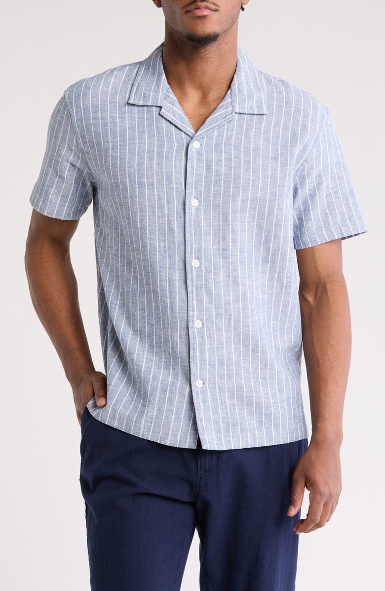 14th & Union Stripe Linen & Cotton Camp Shirt, Main, color,
