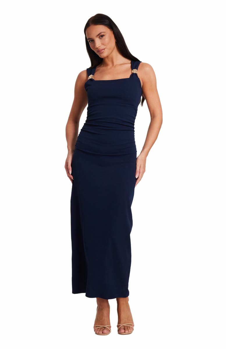 QUIZ Scuba Crepe Maxi Dress With Gold Buckle, Main, color, 