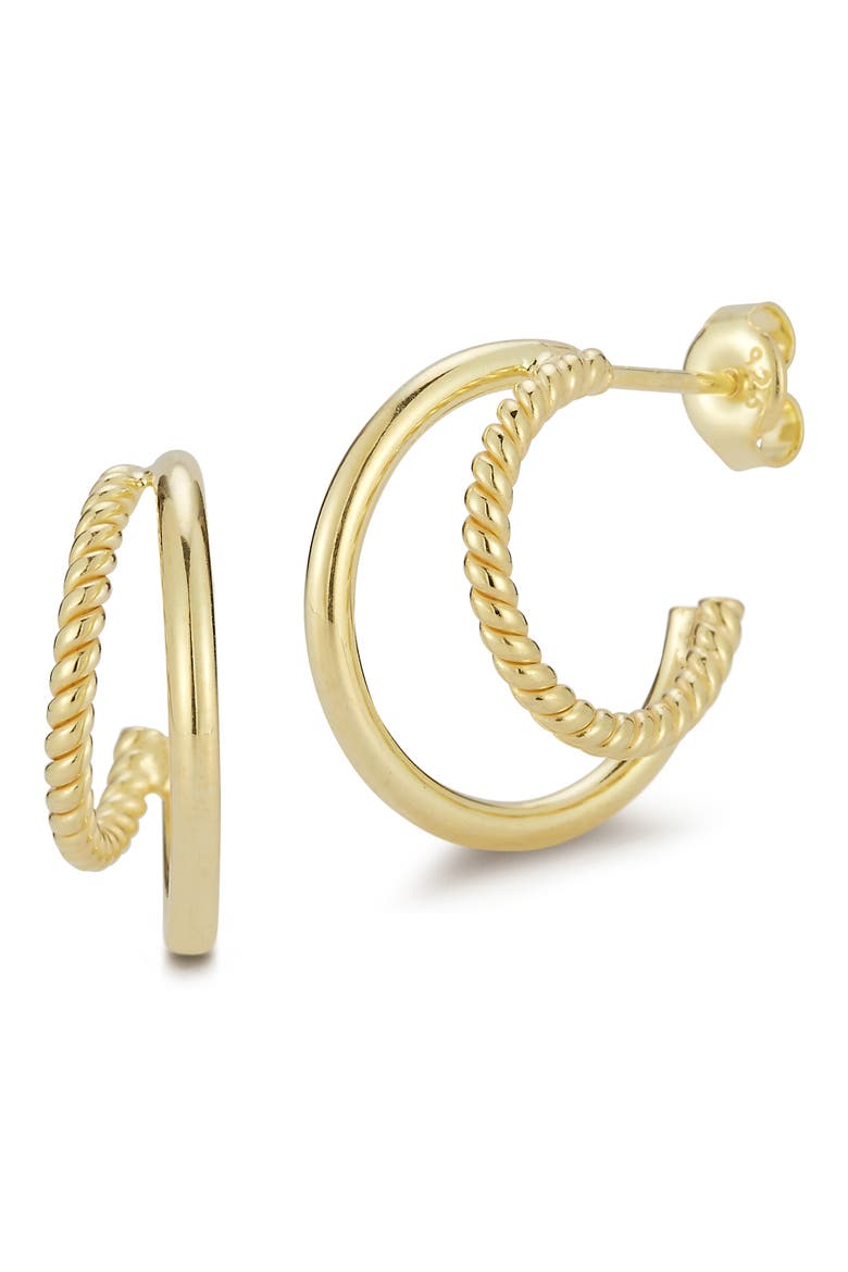 14K Gold Vermeil Double Band Hoop Earrings, Main, color, GOLD