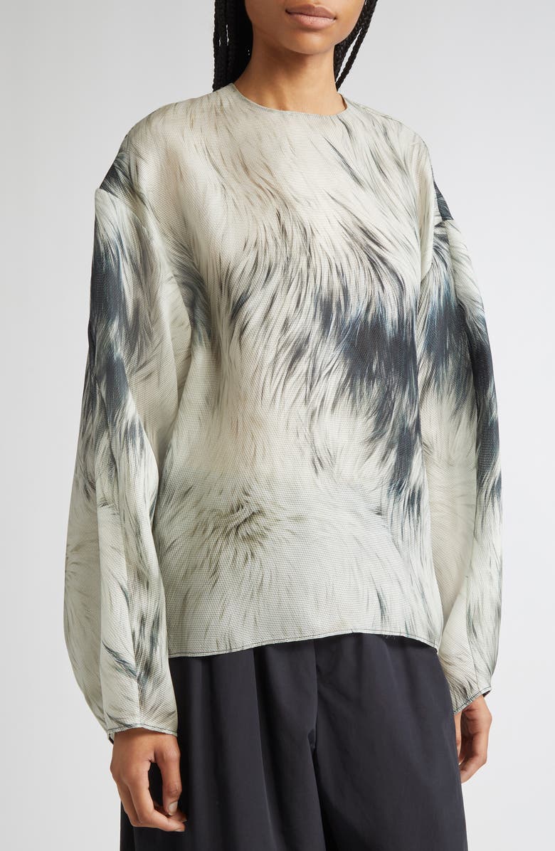 Brandon Maxwell The Briggs Fur Print Relaxed Silk Top, Alternate, color, Fur Print