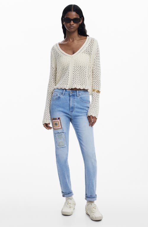 Desigual Embroidered Patch Skinny Jeans In Light Blue