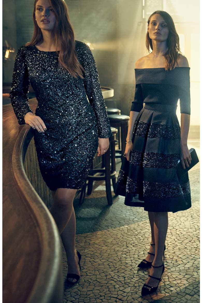 Embellished Scoop Back Cocktail Dress, Alternate, color, BLACK