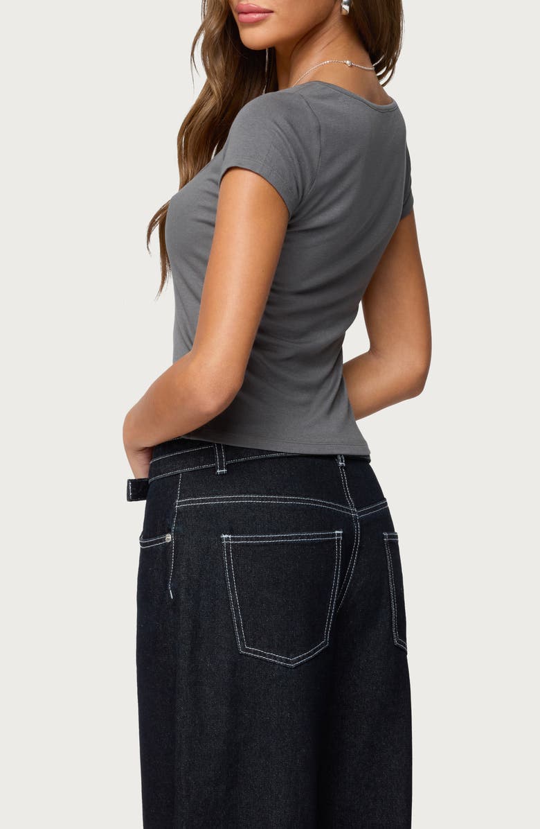 EDIKTED Ettalie Notched Neck Crop T-Shirt, Alternate, color, Dark-Gray