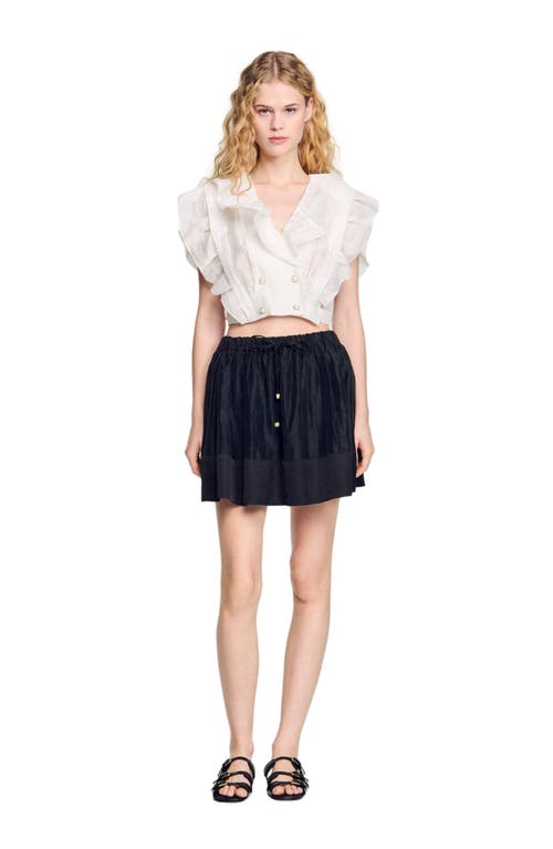 Sandro Short Dual Material Skirt In Black
