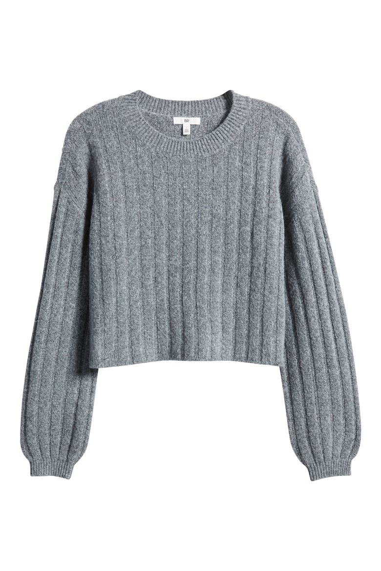 Ribbed Crewneck Sweater, Alternate, color, GREY DARK HEATHER