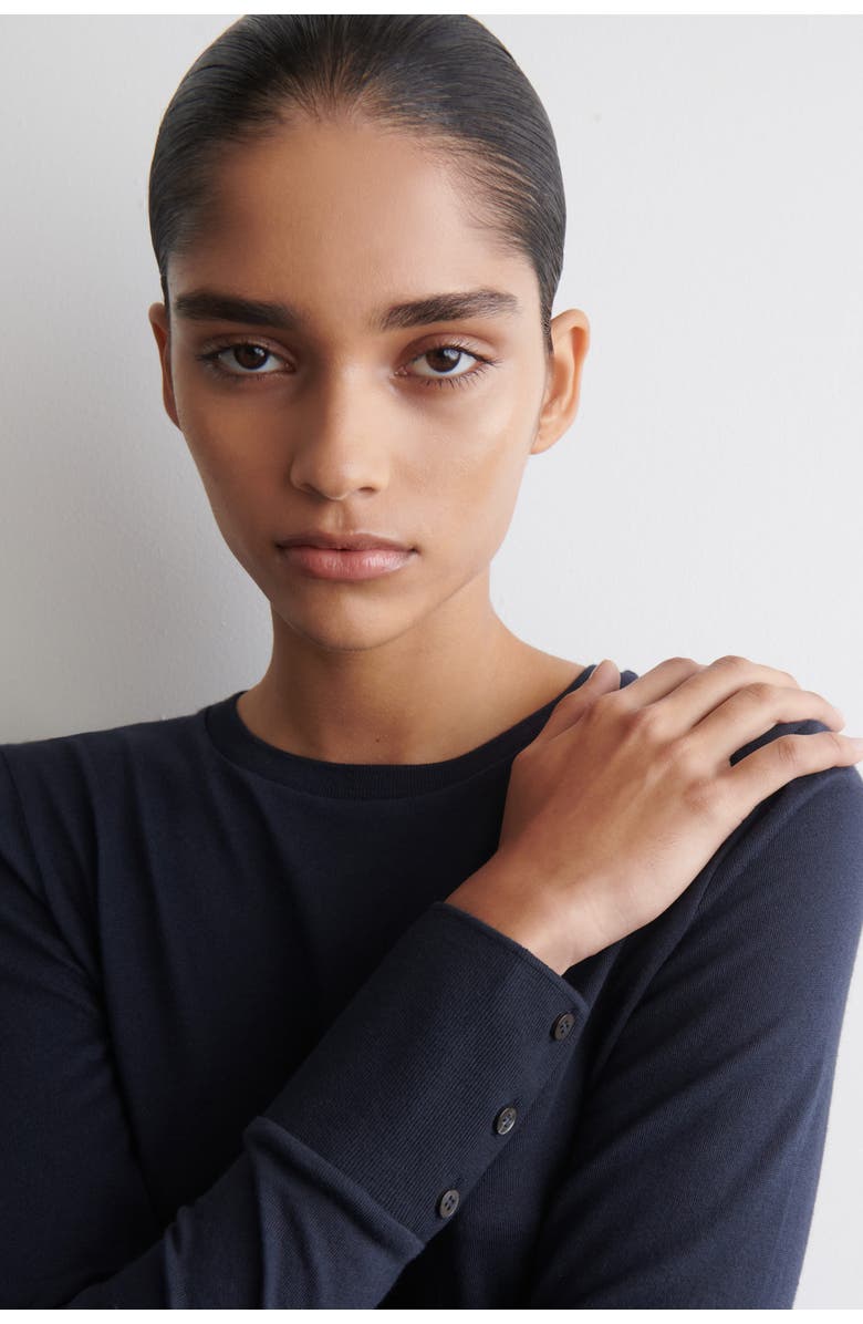 COS Cotton Jersey Long-Sleveled Top, Alternate, color, Dark Blue