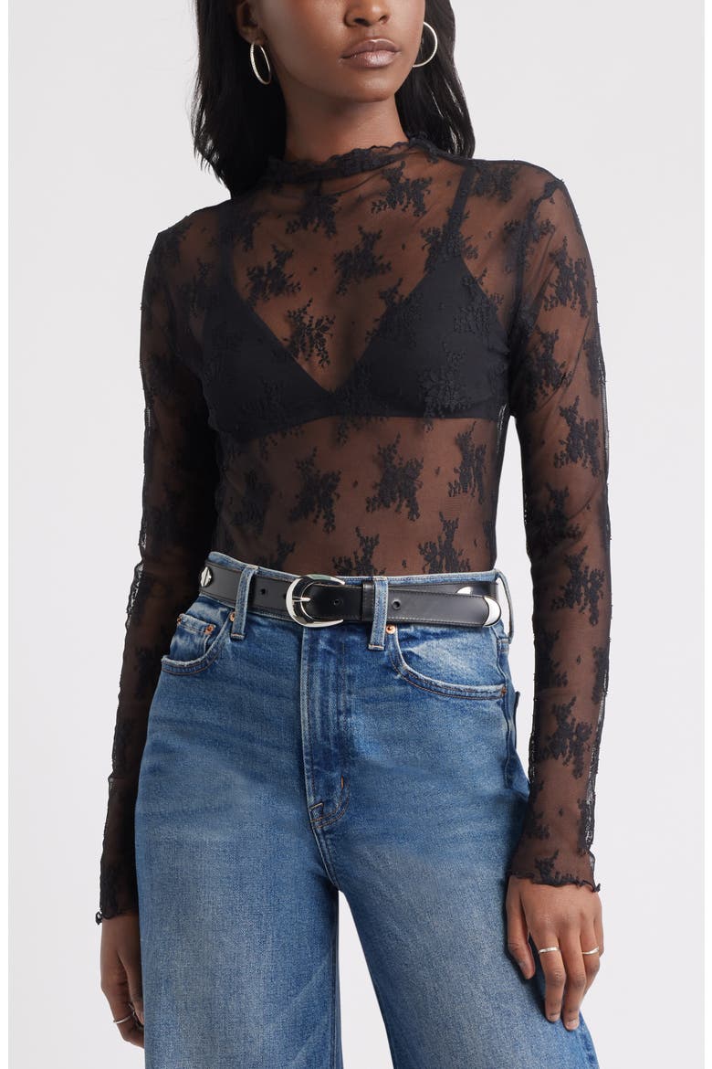 Sheer Lace Top, Main, color, BLACK