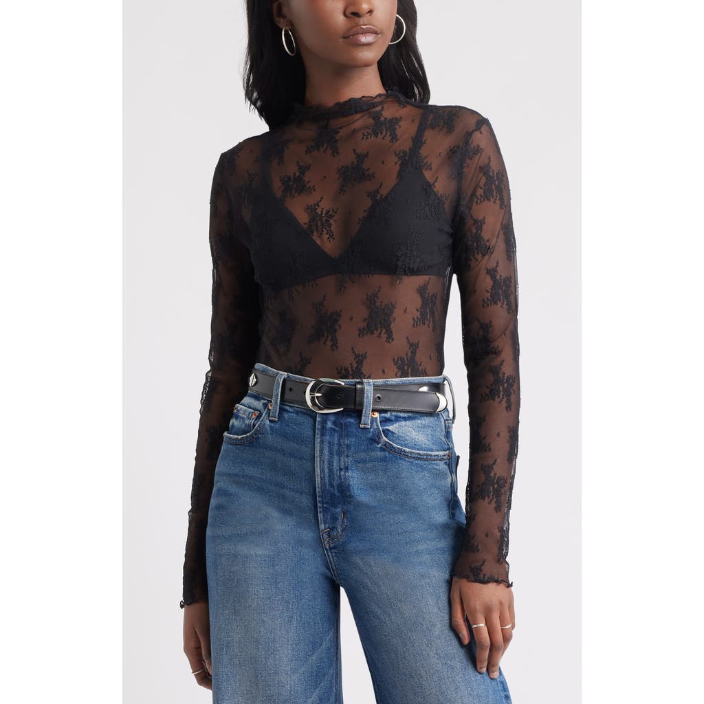 Treasure & Bond Sheer Lace Top In Black