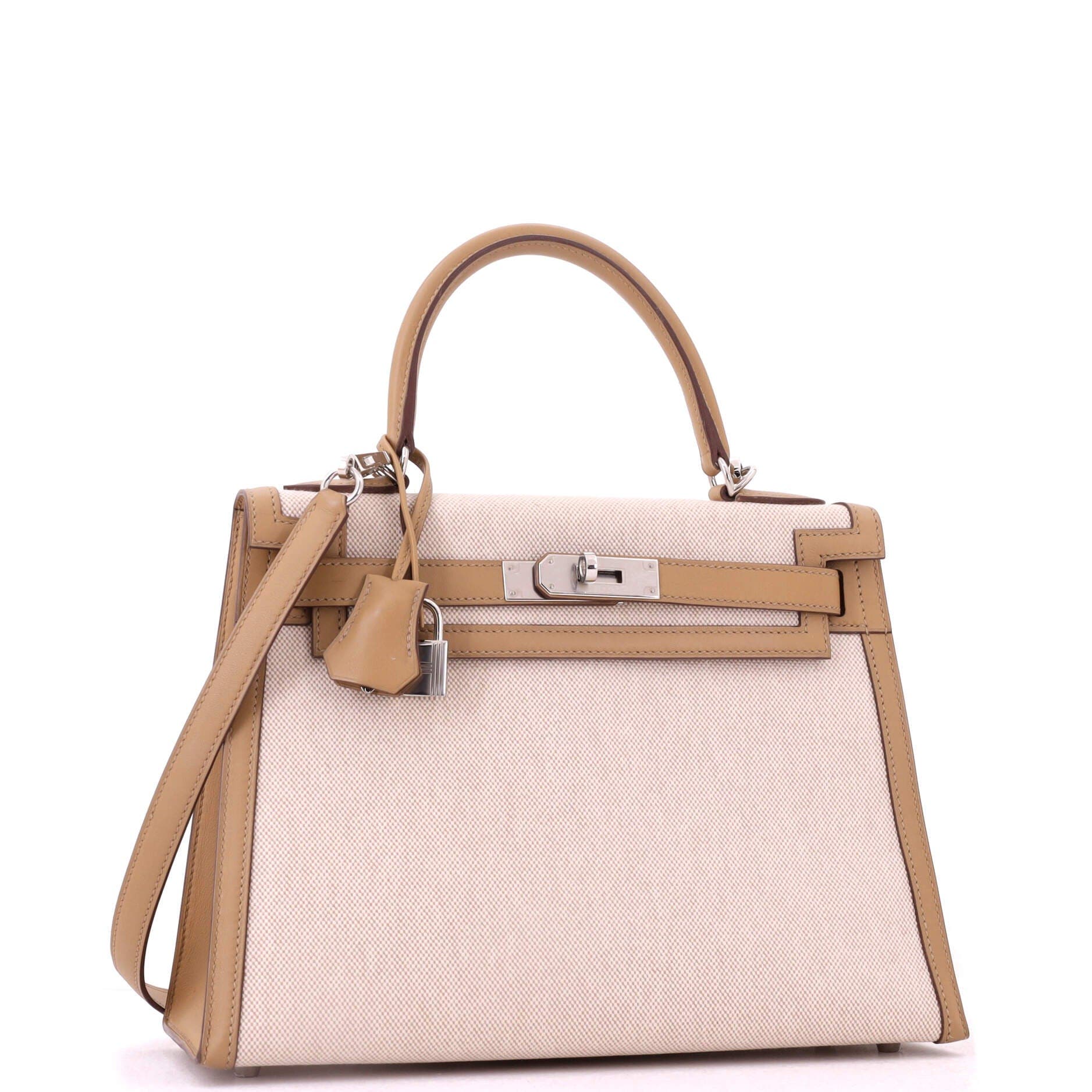 Kelly Handbag Toile and Brown Swift with Palladium Hardware 28, Alternate, color, Brown
