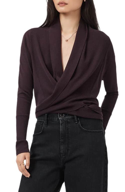 Allsaints Wasson Pirate Wrap Merino Wool Cardigan In Burgundy