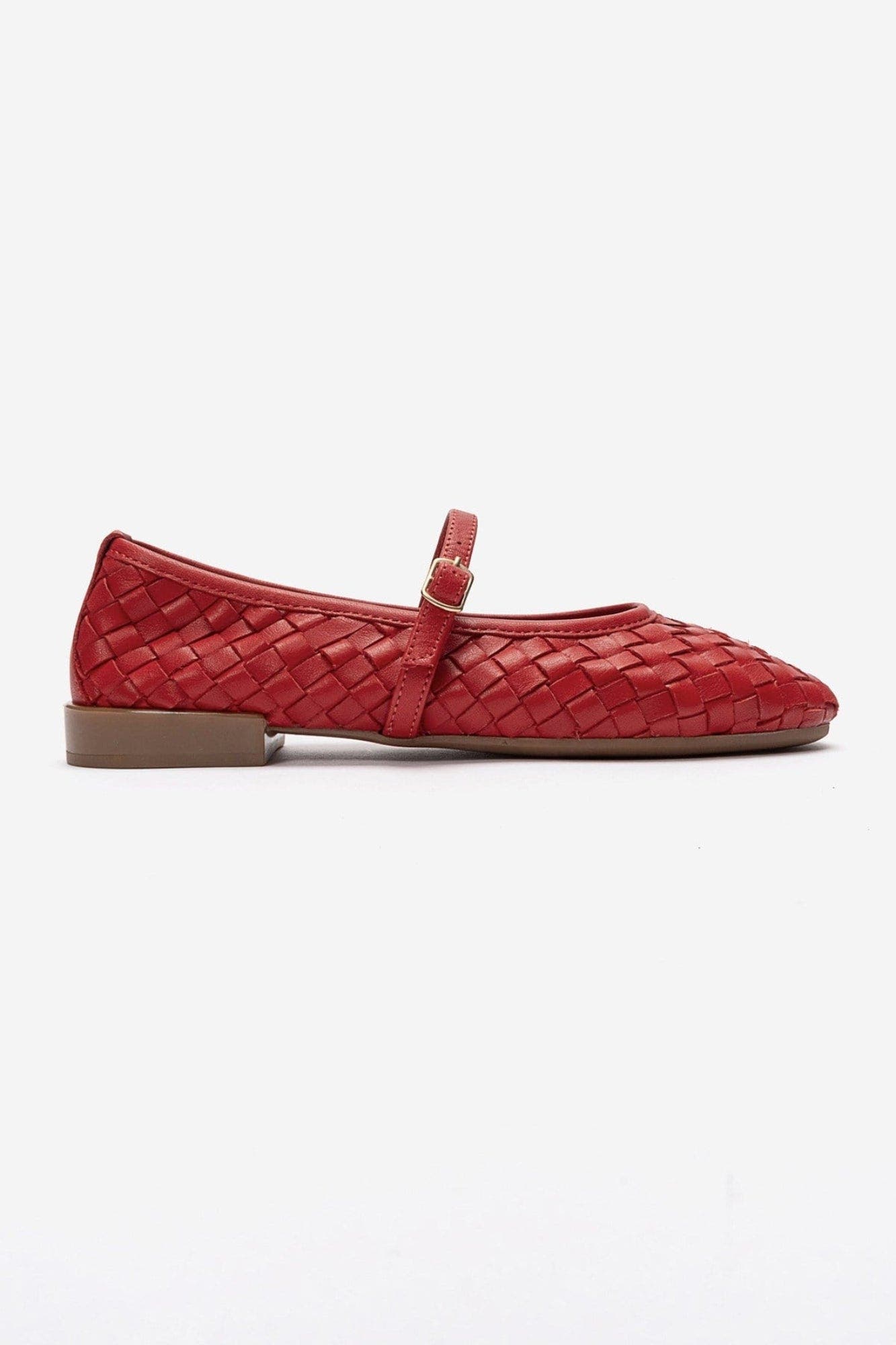 Yevora Leather Woven Strap Ballet Flat, Alternate, color, Red