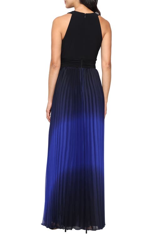 Sl Fashions Pleated Ombré Chiffon Halter Gown In Blue