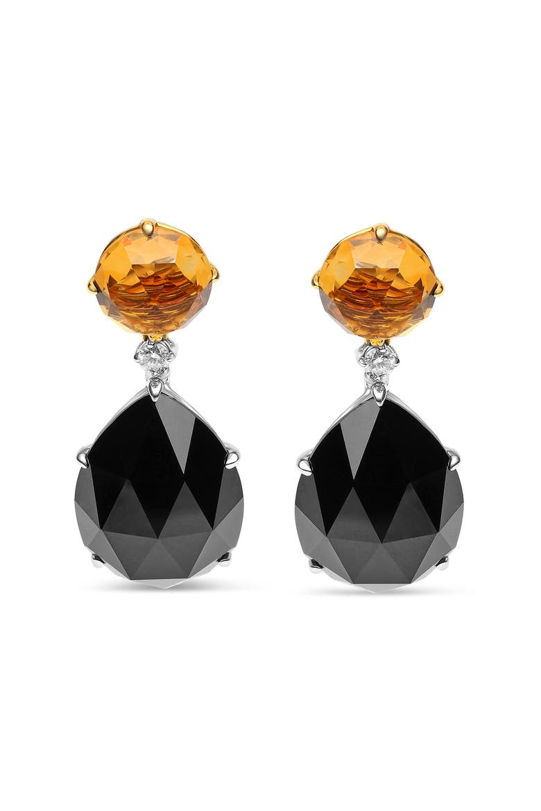 18K Gold 1/5 Ct Diamond with Citrine & Pear Cut Black Onyx Gemstone Dangle Earring, Main, color, Yellow