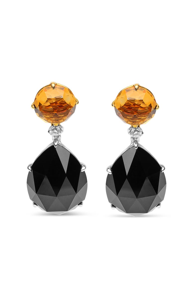 Haus of Brilliance 18K Gold 1/5 Ct Diamond with Citrine & Pear Cut Black Onyx Gemstone Dangle Earring, Main, color, Yellow