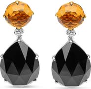 Haus of Brilliance 18K Gold 1/5 Ct Diamond with Citrine & Pear Cut Black Onyx Gemstone Dangle Earring