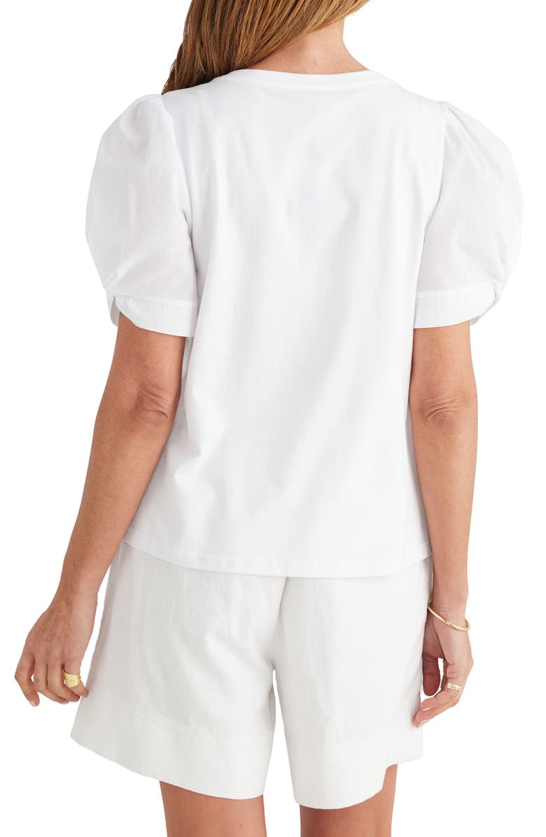 Brave+True Abigail Puff Sleeve Mixed Media Cotton Top, Alternate, color, White