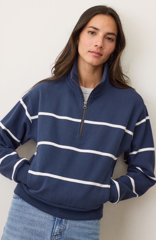 Marine Layer Cloud 9 Fleece Stripe Half Zip Sweatshirt In Blue