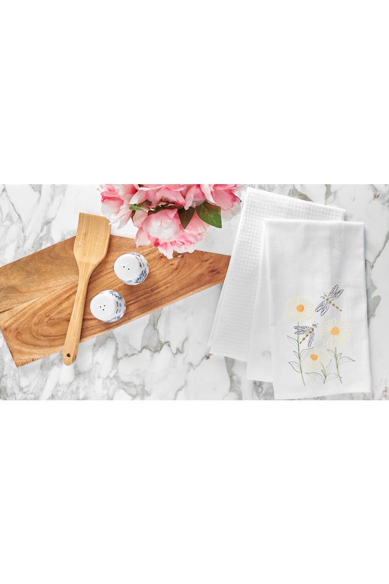 Dragonflies & Daisies Embroidered Cotton Flour Sack Kitchen Dishtowel, Alternate, color, Yellow