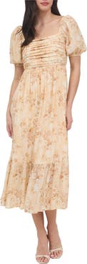 AUGUST SKY Puff Sleeve Midi Dress
