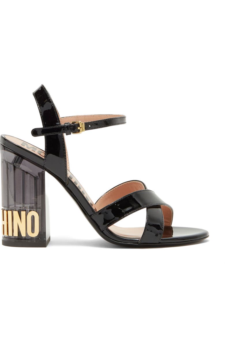 Moschino Patent Leather Block Heel Sandal, Alternate, color,