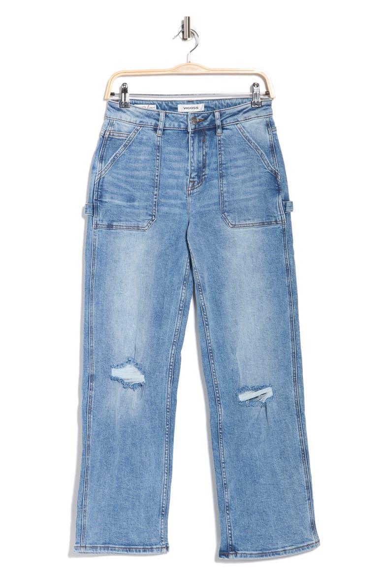 Ripped Baggy Straight Leg Utility Jeans, Alternate, color, MEDIUM WASH