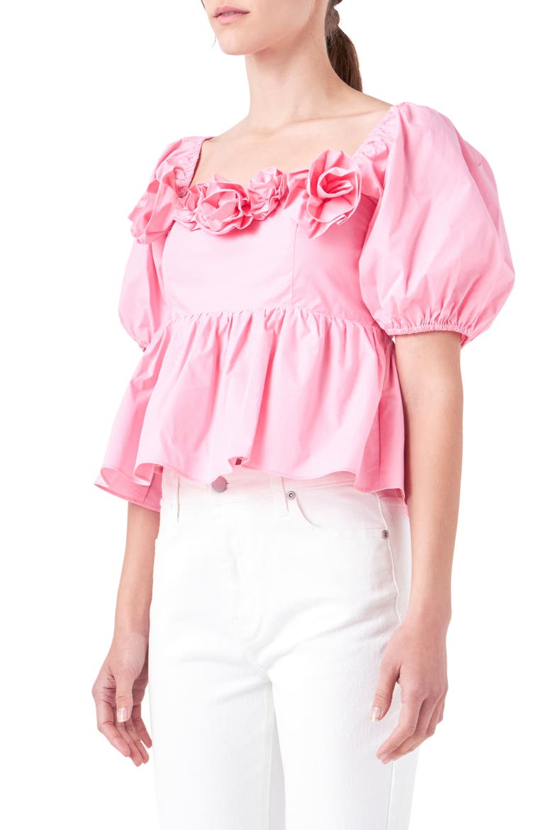 Corsage Detail Cotton Poplin Top, Alternate, color, PINK