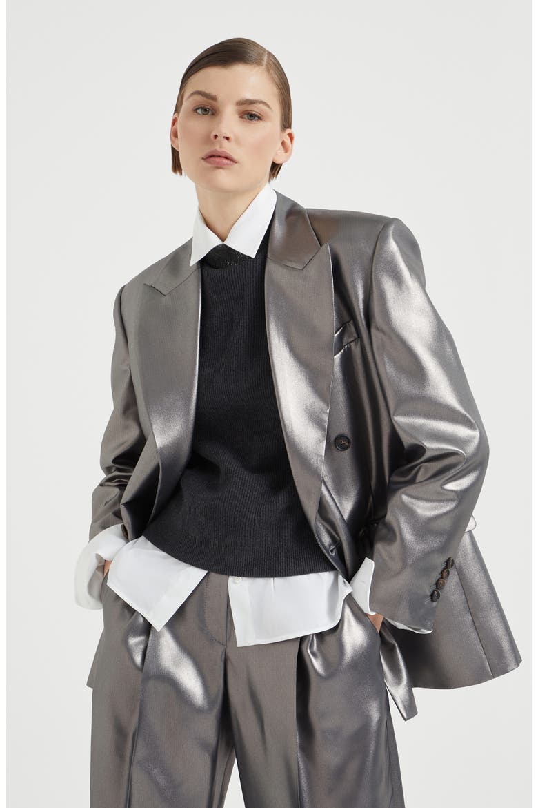 Lamé blazer, Alternate, color, Silver