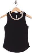 Cinq à Sept Crystal Detail Stretch Cotton Tank