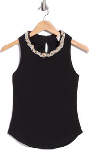 Cinq à Sept Crystal Detail Stretch Cotton Tank