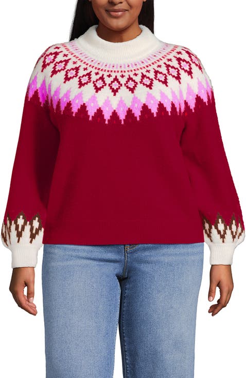 Fuzzy Turtleneck Lantern Sleeve Jacquard Sweater