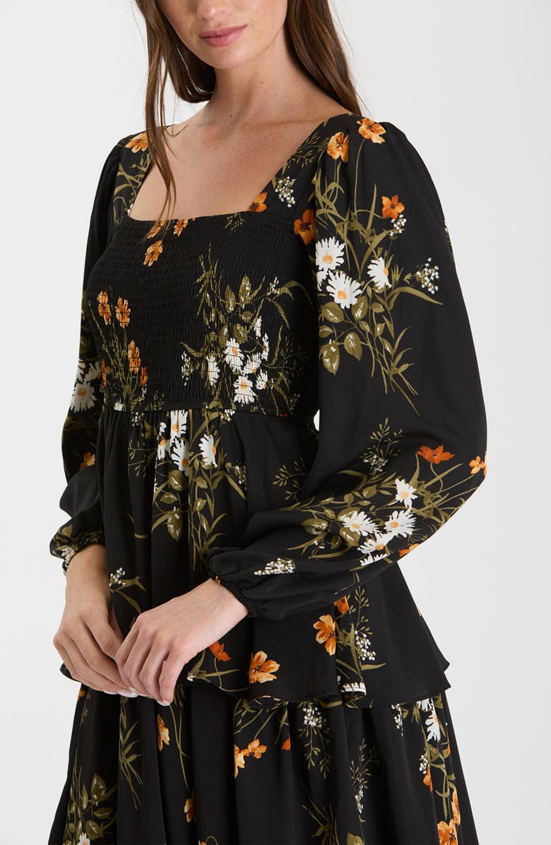 AUGUST SKY Floral Long Sleeve Tiered Midi Dress, Alternate, color, 