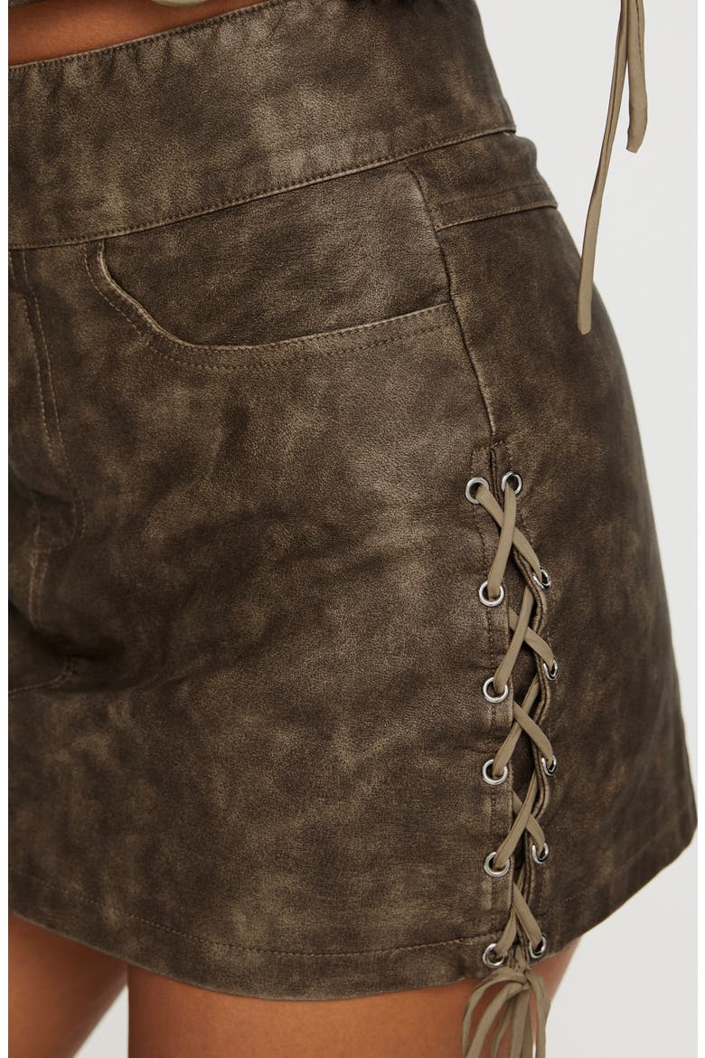 Ceejay Lace-Up Faux Leather Miniskirt, Alternate, color, BROWN