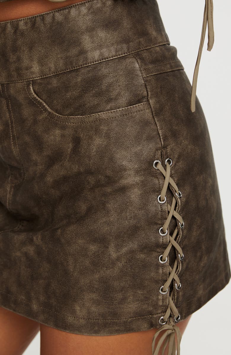 Princess Polly Ceejay Lace-Up Faux Leather Miniskirt, Alternate, color, Brown