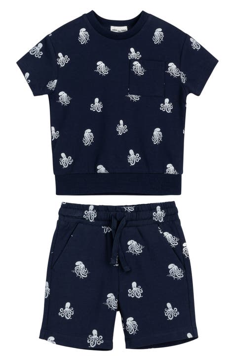 Octopus Print Cotton T-Shirt & Shorts Set (Baby)