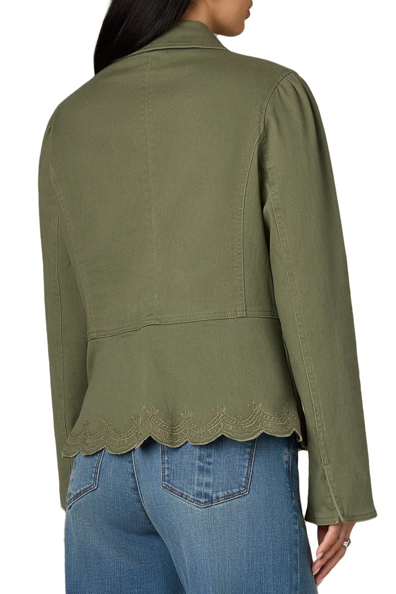 Puff Shoulder Peplum Denim Jacket, Alternate, color, LILY PAD