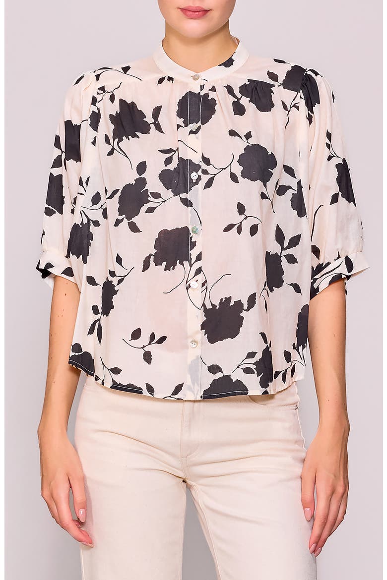 Print Voile Shirt, Main, color, IVORY BLACK